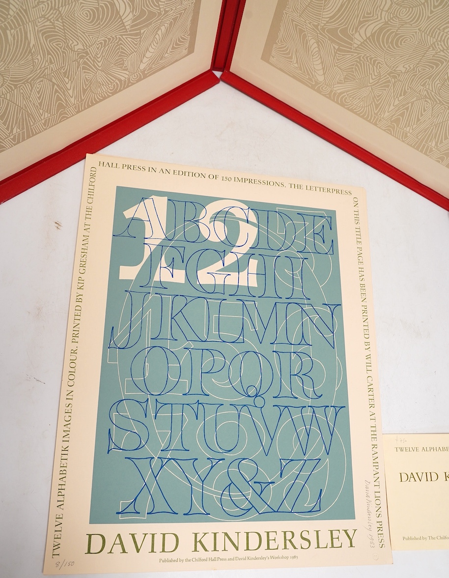 David Kindersley (1915-1995), folio of twelve alphabetik images in colour, 1983, limited edition 8/150, published by the Chilford Hall Press and David Kindersley's Workshop, 45 x 35cm, unframed. Condition - good
